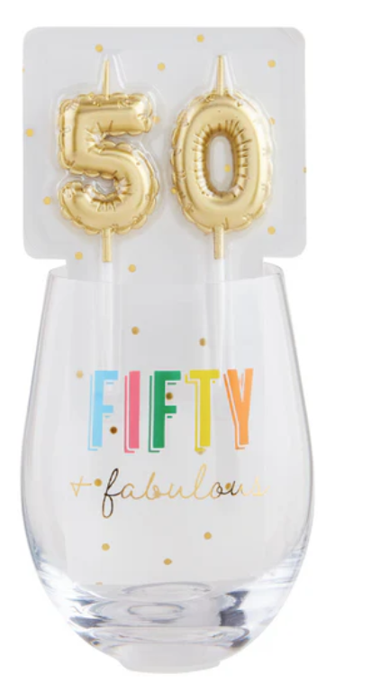"50" Birthday Candles and Glasses