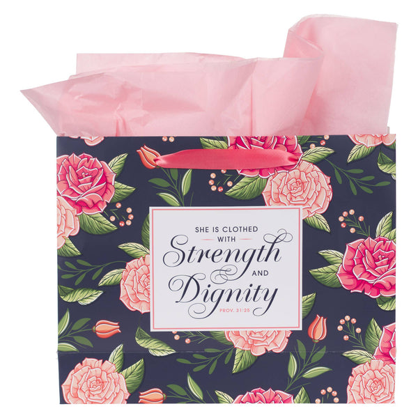 Strength and Dignity Rose Large Gift Bag & Card - Prov 31