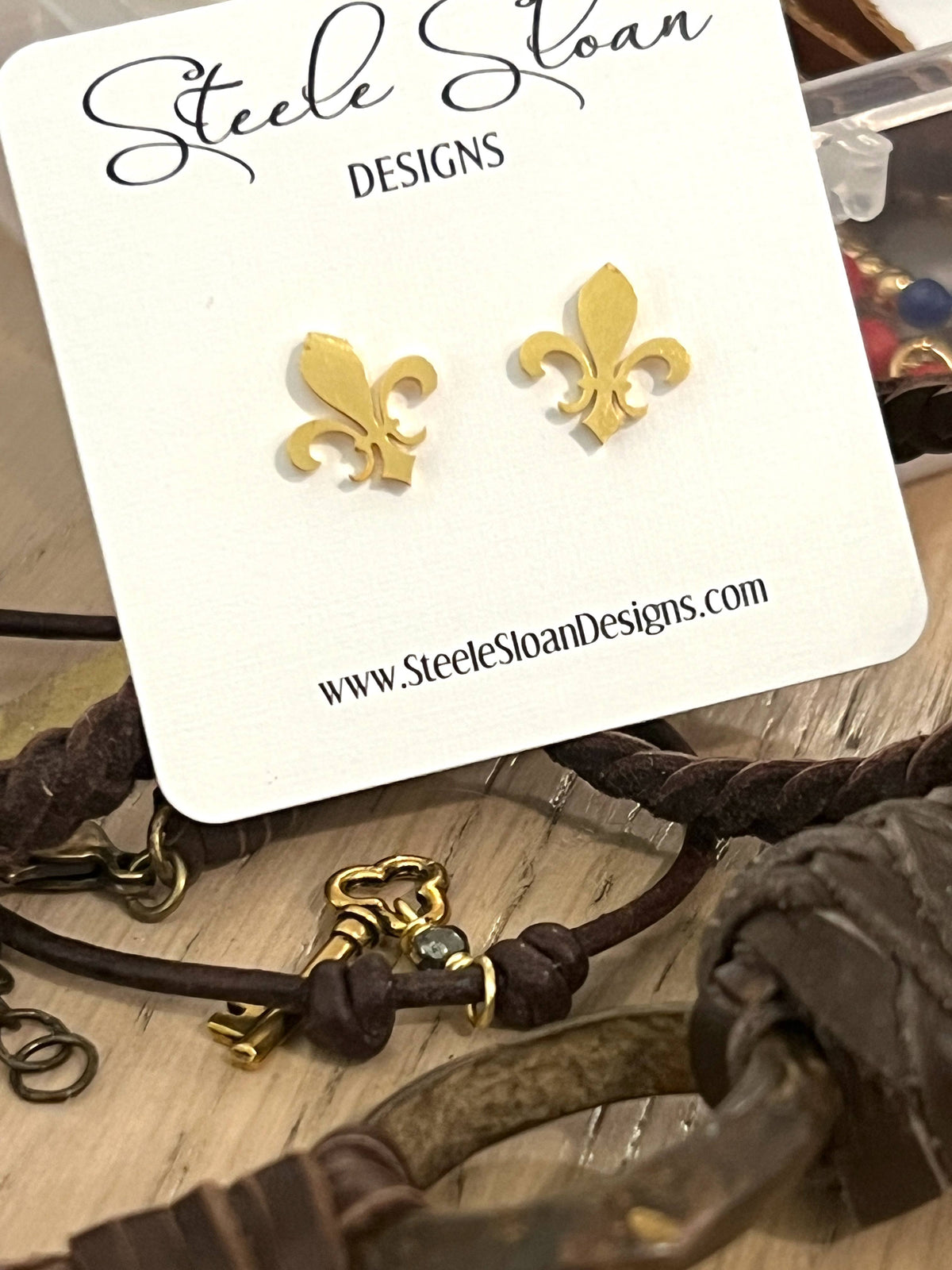 Fleur De Lis Gold Stud Earrings, Hypoallergenic Earrings