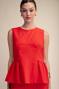 Peplum Top Round Neck Stitch Detail : Pink / M