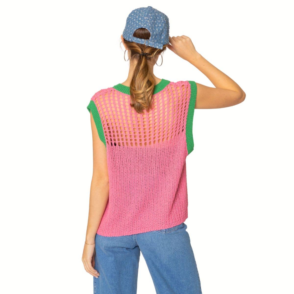 Vest Top Pink and Green Crochet for Women: Pink and Green
