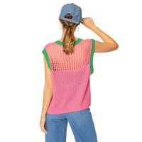 Vest Top Pink and Green Crochet for Women: Pink and Green