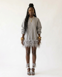 Audacious Feather Trim Sweatshirt: Black / One Size