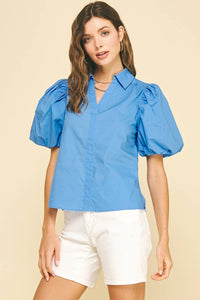 BUBBLE SLEEVE BLOUSE TOP - 5707TB: FAIRY RED / S