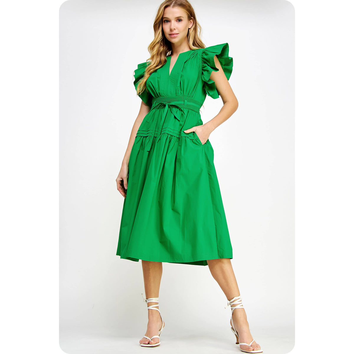 Francine Flutter Sleeve Poplin Midi Dress: Multiple colors