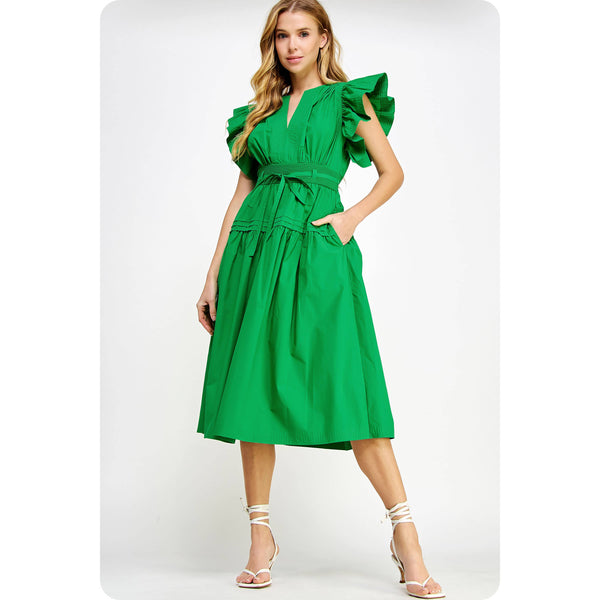 Francine Flutter Sleeve Poplin Midi Dress: Multiple colors