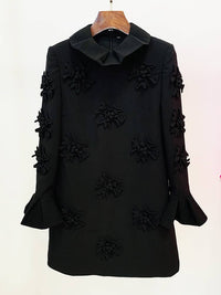 Violet Handmade Three-dimensional Flower Bell Sleeve Dress