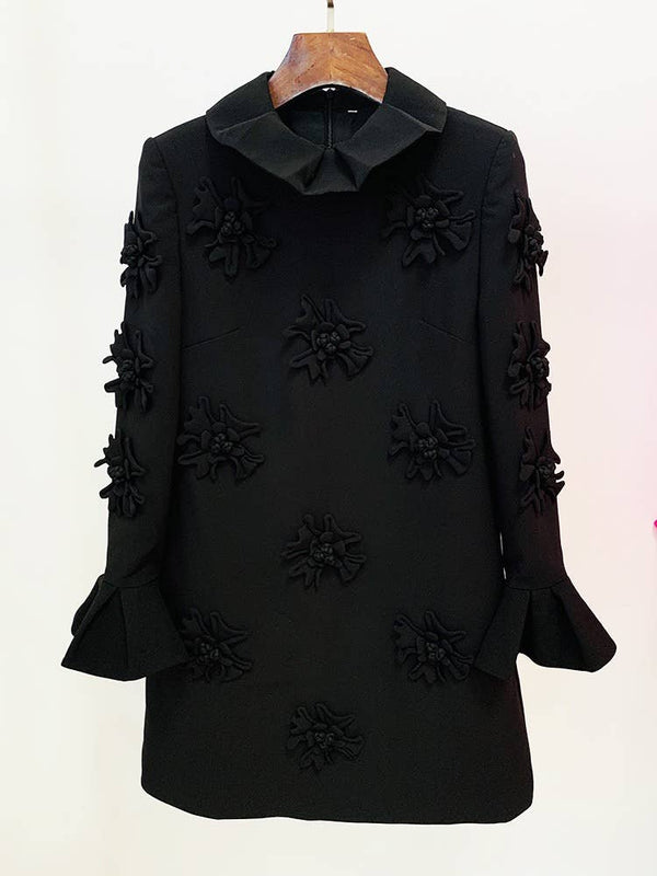 Violet Handmade Three-dimensional Flower Bell Sleeve Dress