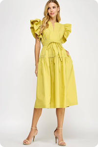 Francine Flutter Sleeve Poplin Midi Dress: Multiple colors