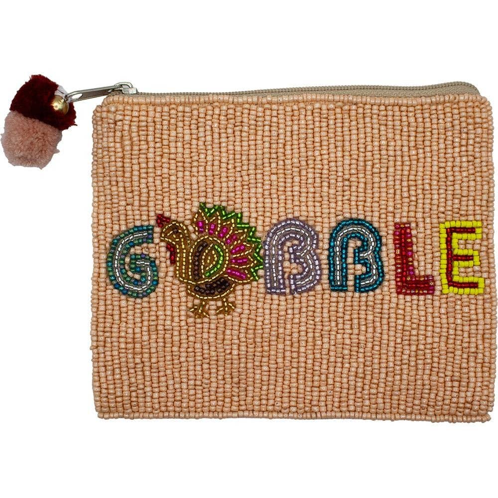 'GOBBLE' Seed Beaded Canvas Bag