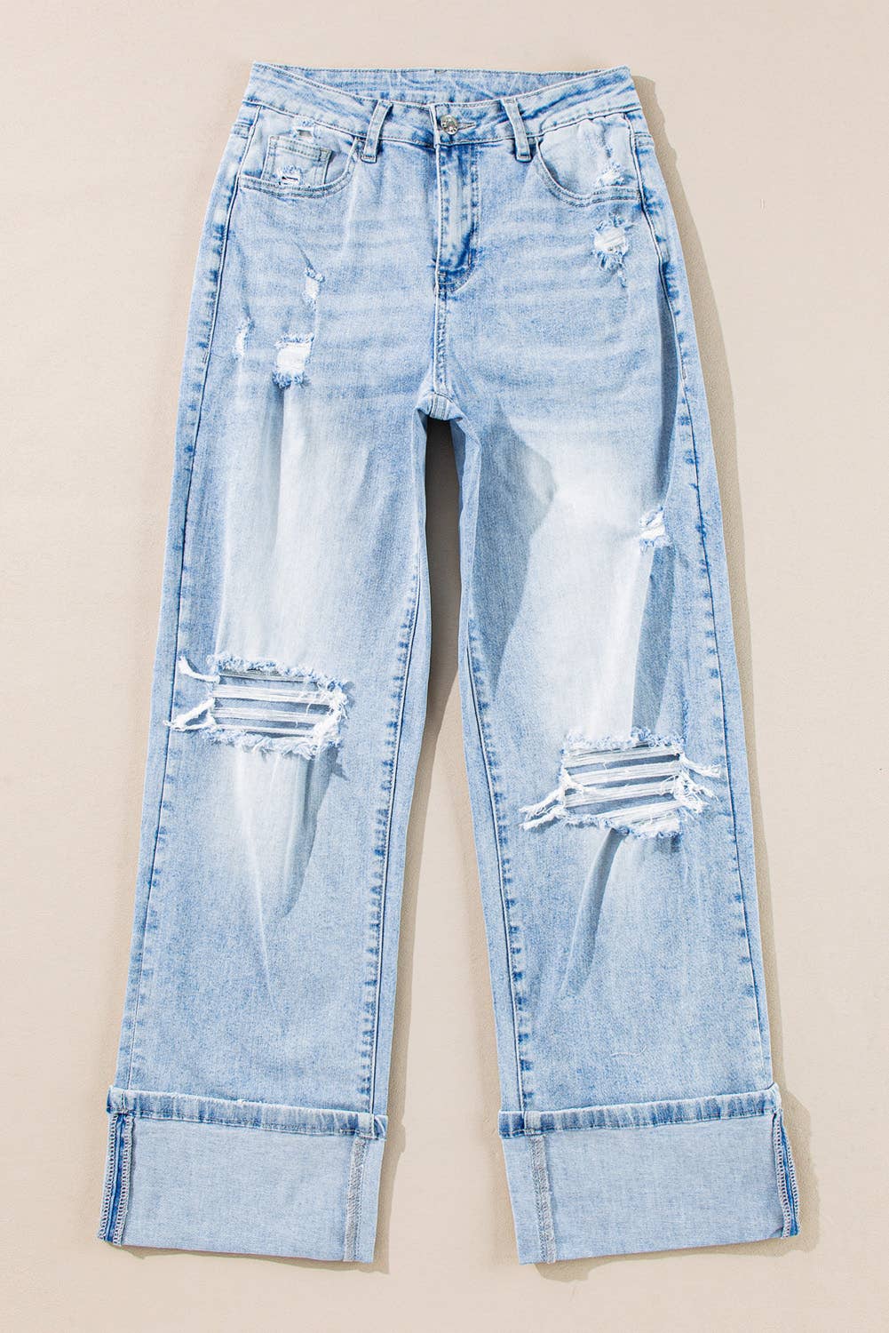 Brittany Light Wash Distressed Flare Jeans: Beau Blue