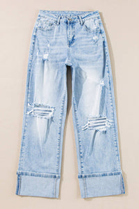 Brittany Light Wash Distressed Flare Jeans: Beau Blue