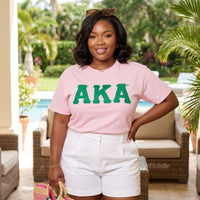 AKA Embroidered Patch XL T-Shirt Sorority Apparel: Pink and Green / Multi Tone / X-Large