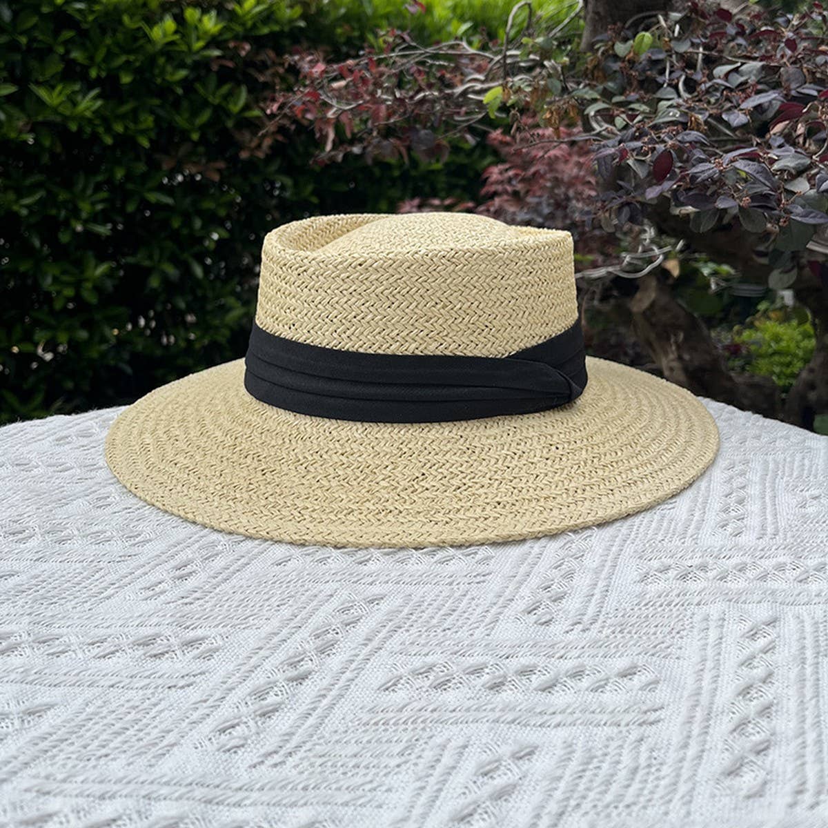 BEACH VACATION SUN FEDORA STRAW HATS FOR WOMEN_CWAH1151: KHAKIBLACK / (OS) 1