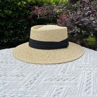 BEACH VACATION SUN FEDORA STRAW HATS FOR WOMEN_CWAH1151: KHAKIBLACK / (OS) 1