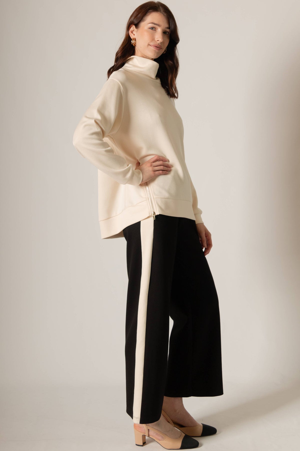 P. CILL Butter Modal Side Stripe Wide Leg Pants: Black / Small