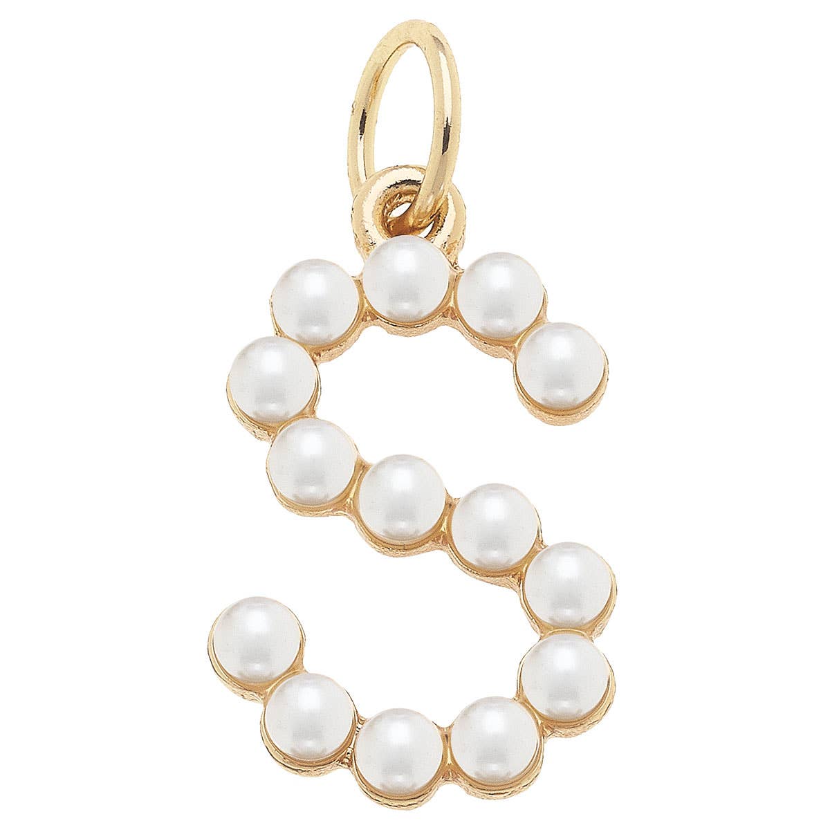 Pearl-Studded Letter Charm in Ivory: U
