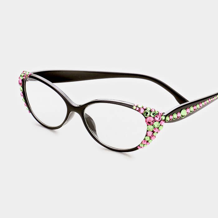 Pink & Green Side Crystal Reading Glasses: +1.00