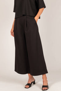 P. CILL Butter Modal Wide Leg Culotte Pants: Black or Charcoal