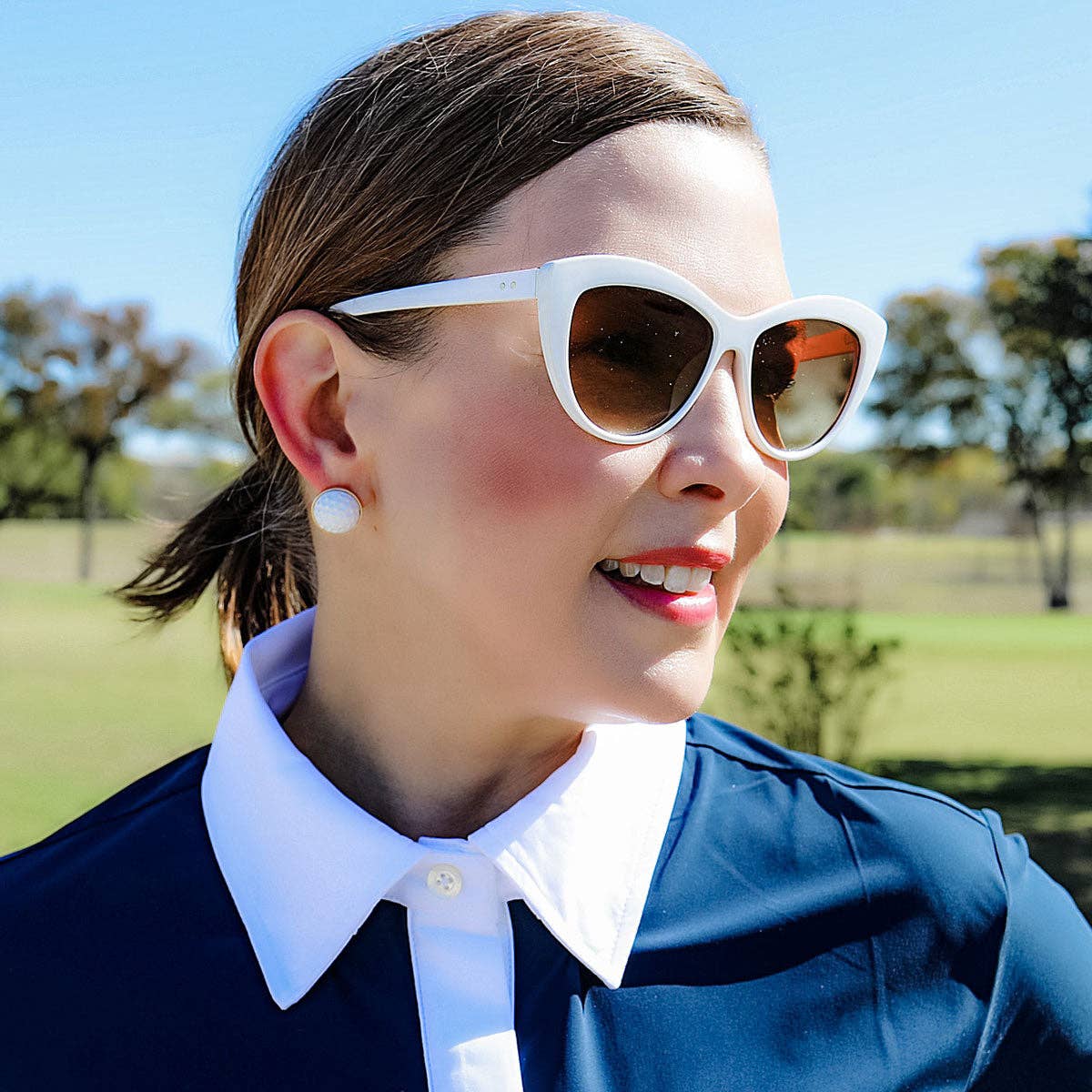 Flynn Golf Ball Stud Earrings in White