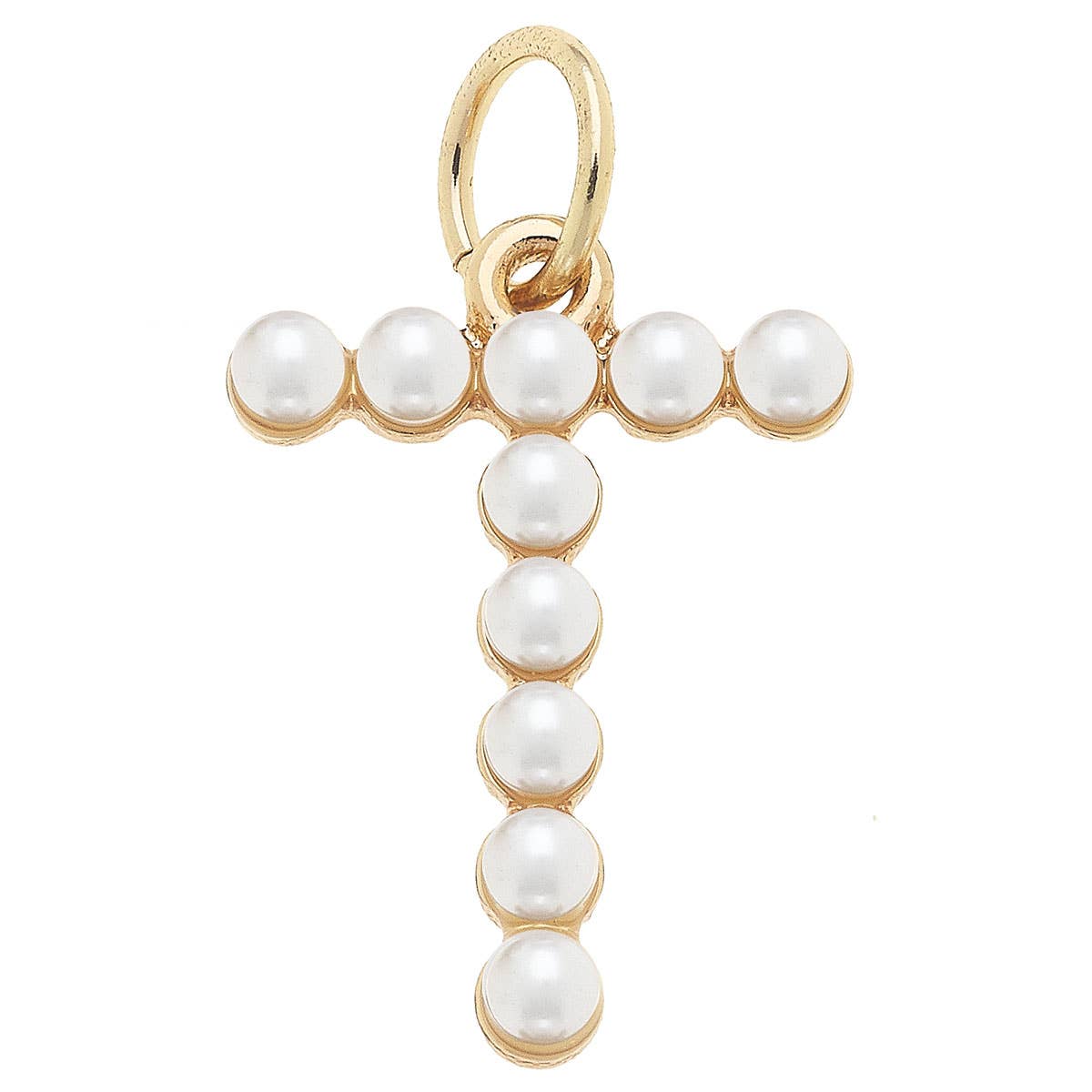 Pearl-Studded Letter Charm in Ivory: J