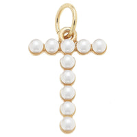 Pearl-Studded Letter Charm in Ivory: T