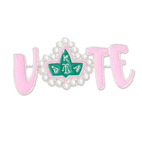Brooch Alpha Kappa Alpha  Vote Sorority Pin for Women: .95 x 2.15 inches / Pink and Green / Rhodium
