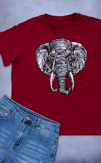 T-Town Elephant Tusks Univ of Alabama | Women's Sequin Design Tee (Crimson):