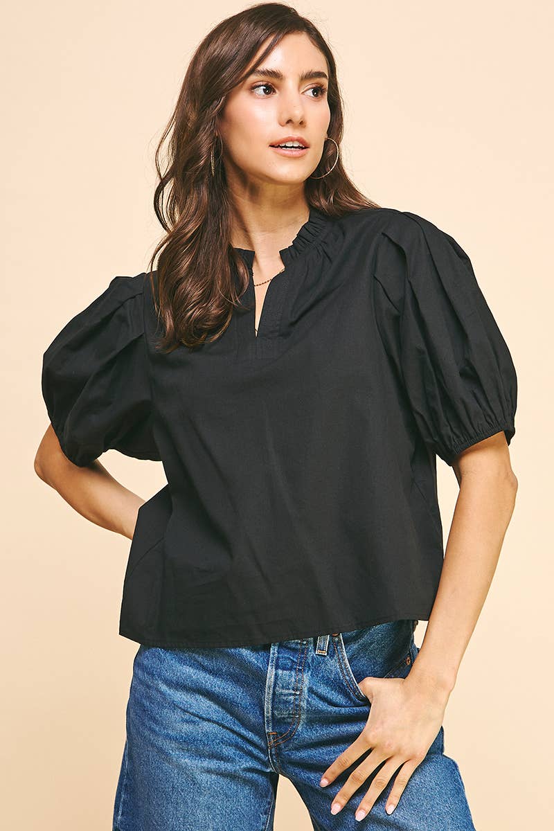 Valerie  V-NECK WOVEN TOP