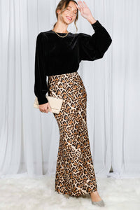 Henley Neck Elastic Smocked Leopard Print Blouse or  Leopard Print Bias Cut Satin Maxi Skirt