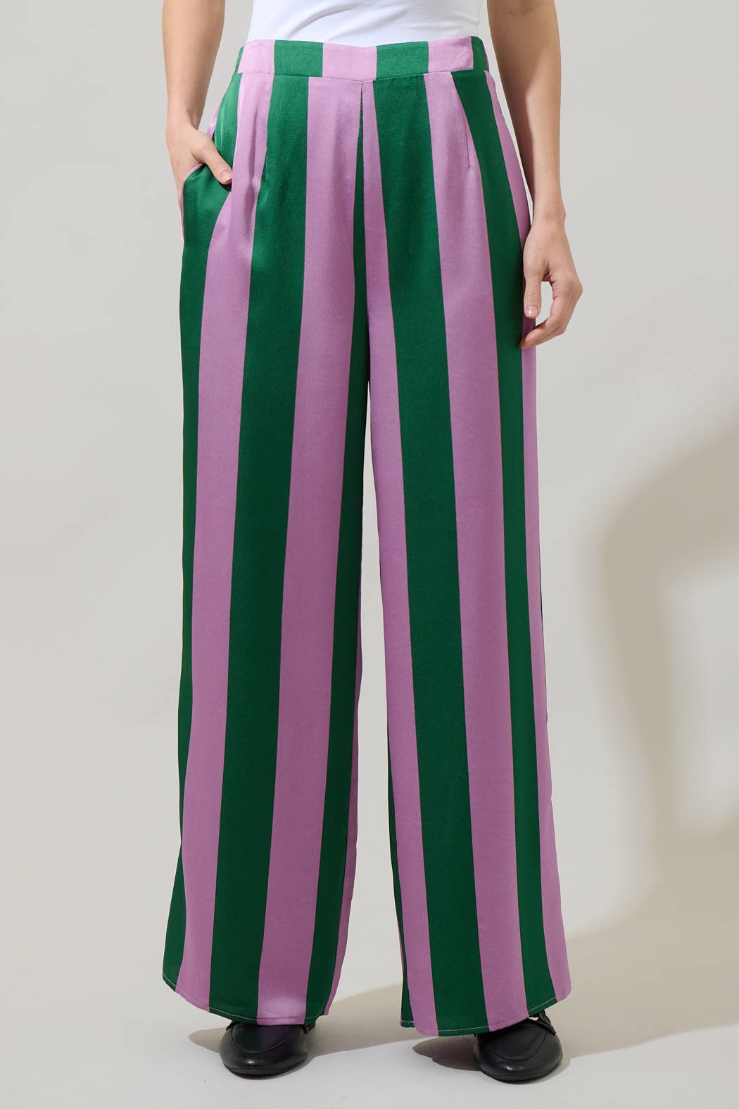 Pink & Green Rag Striped Wide Leg Pants