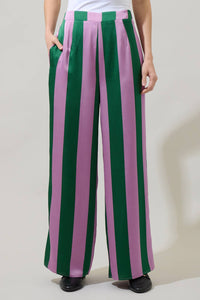 Pink & Green Rag Striped Wide Leg Pants