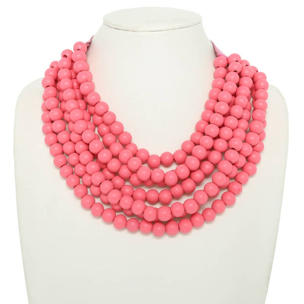 WOOD BEADED LAYERED MAGNETIC NECKLACE CLASP