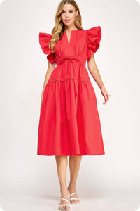 Francine Flutter Sleeve Poplin Midi Dress: Multiple colors