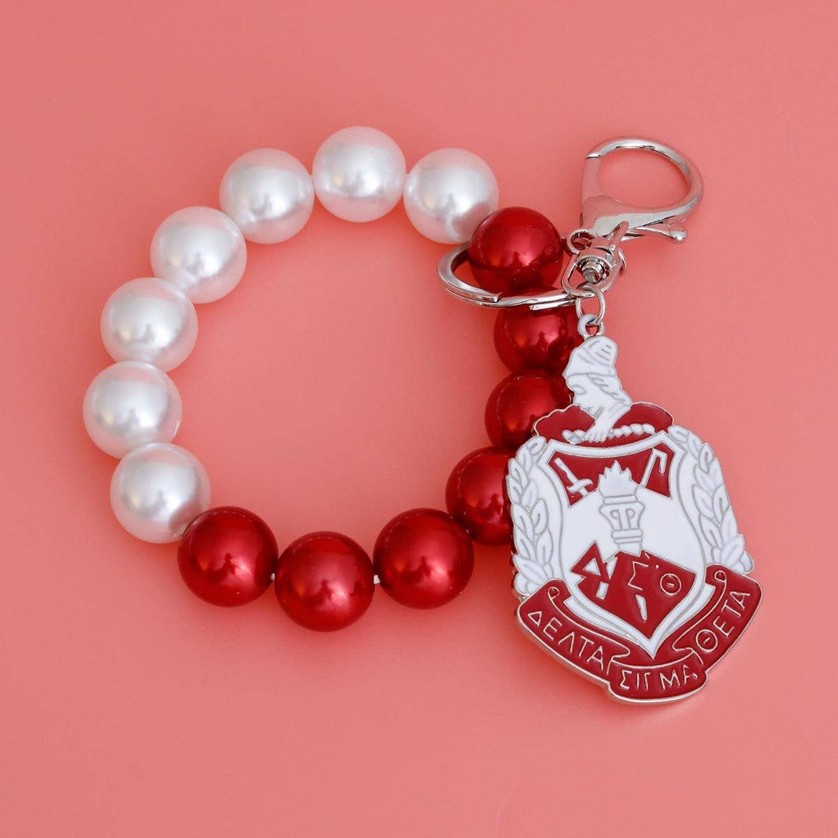 DST Red White Pearl Shield Keychain