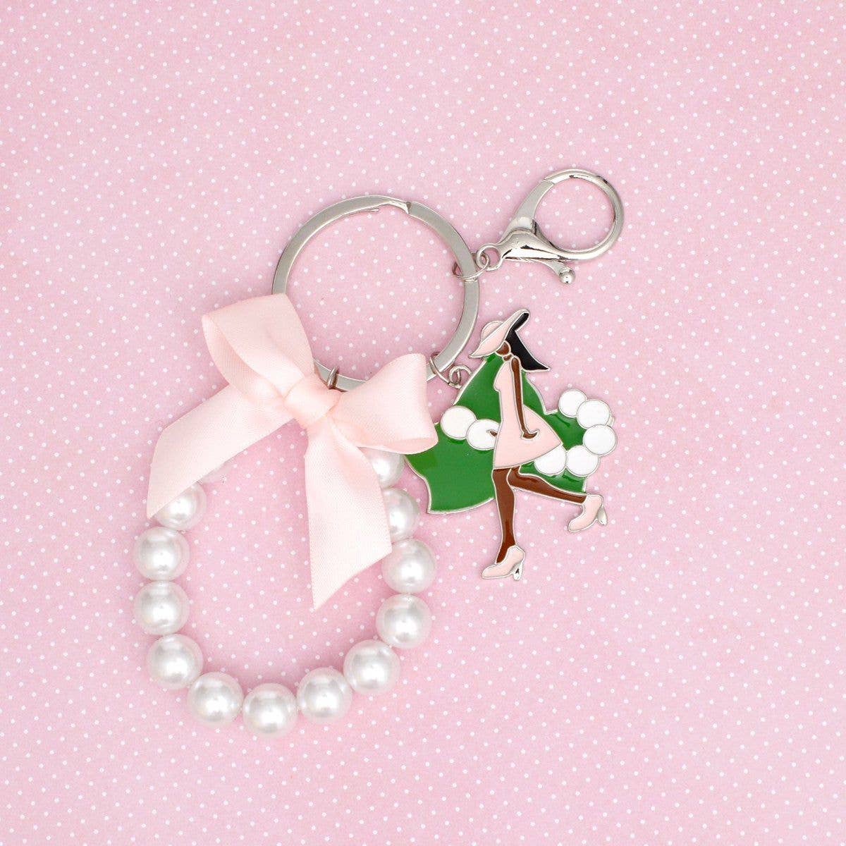 AKA Sorority Pink Lady Green Ivy Pearl Keychain