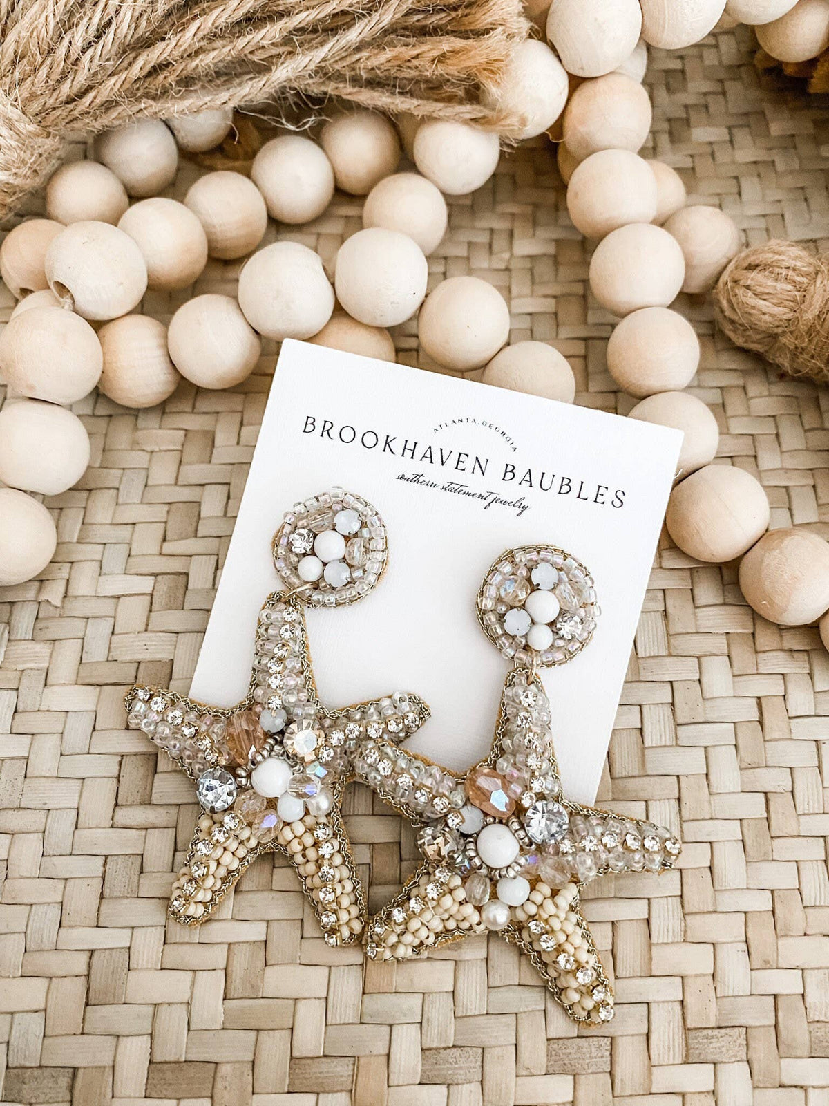 Gold Starfish Crystal Beaded Statement Earrings