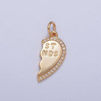 16K Gold Filled Best Friends Micro Paved Cubic Zirconia Breakable Heart Charm Set For Jewelry Making | X-228