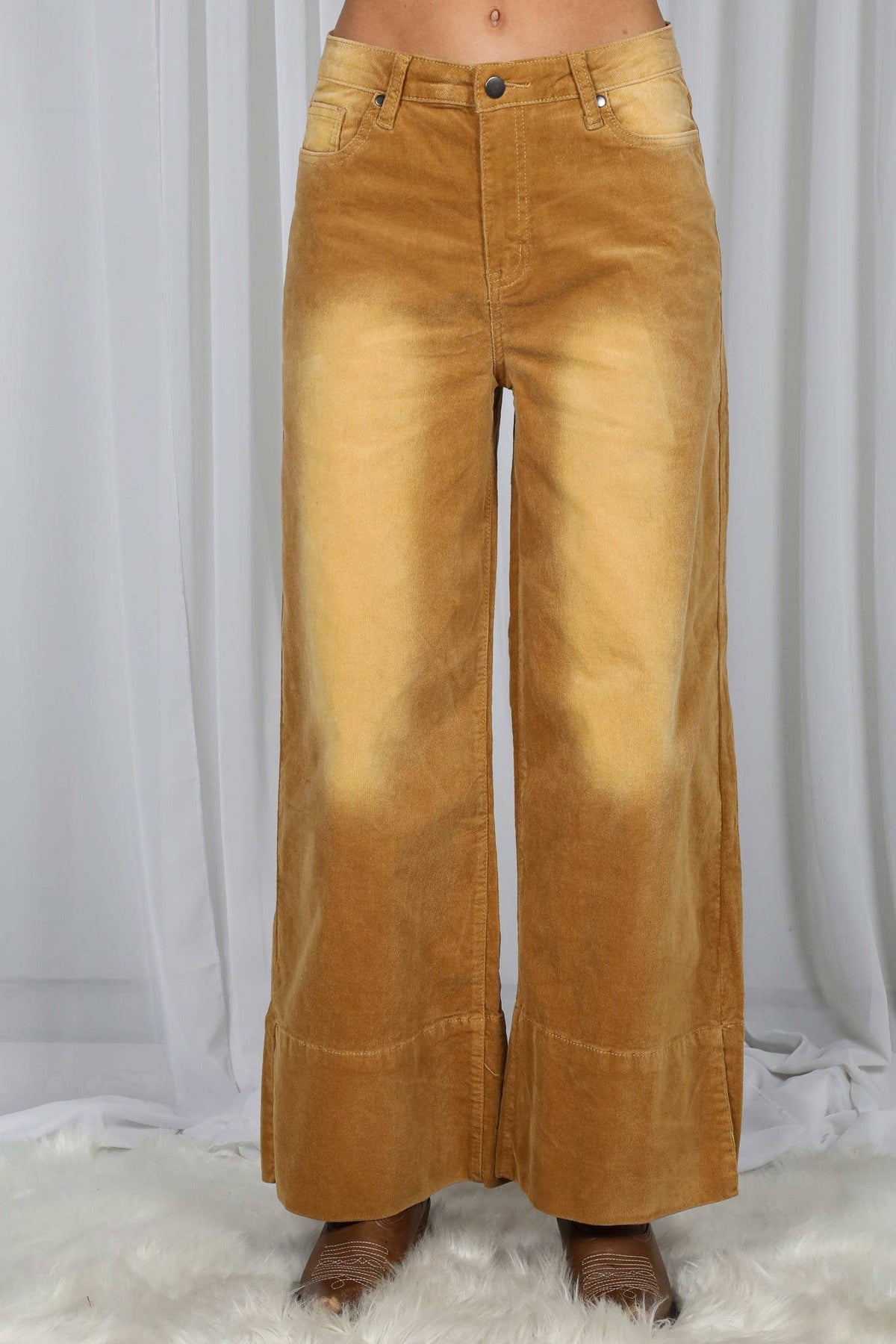 Stone Washed Cotton Corduroy Cropped Pants VP83140: Brown / M