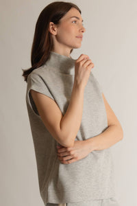 P. CILL Butter Modal Mock Neck Capped Sleeve Top: Black, Taupe  or Navy