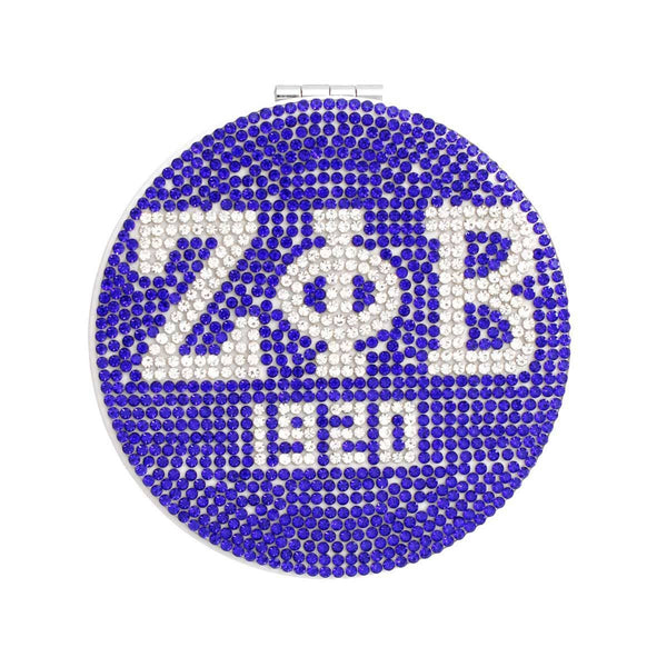 ZPB Sorority Blue Bling Mirror Compact: Blue and White / Rhodium / 3.15 inches