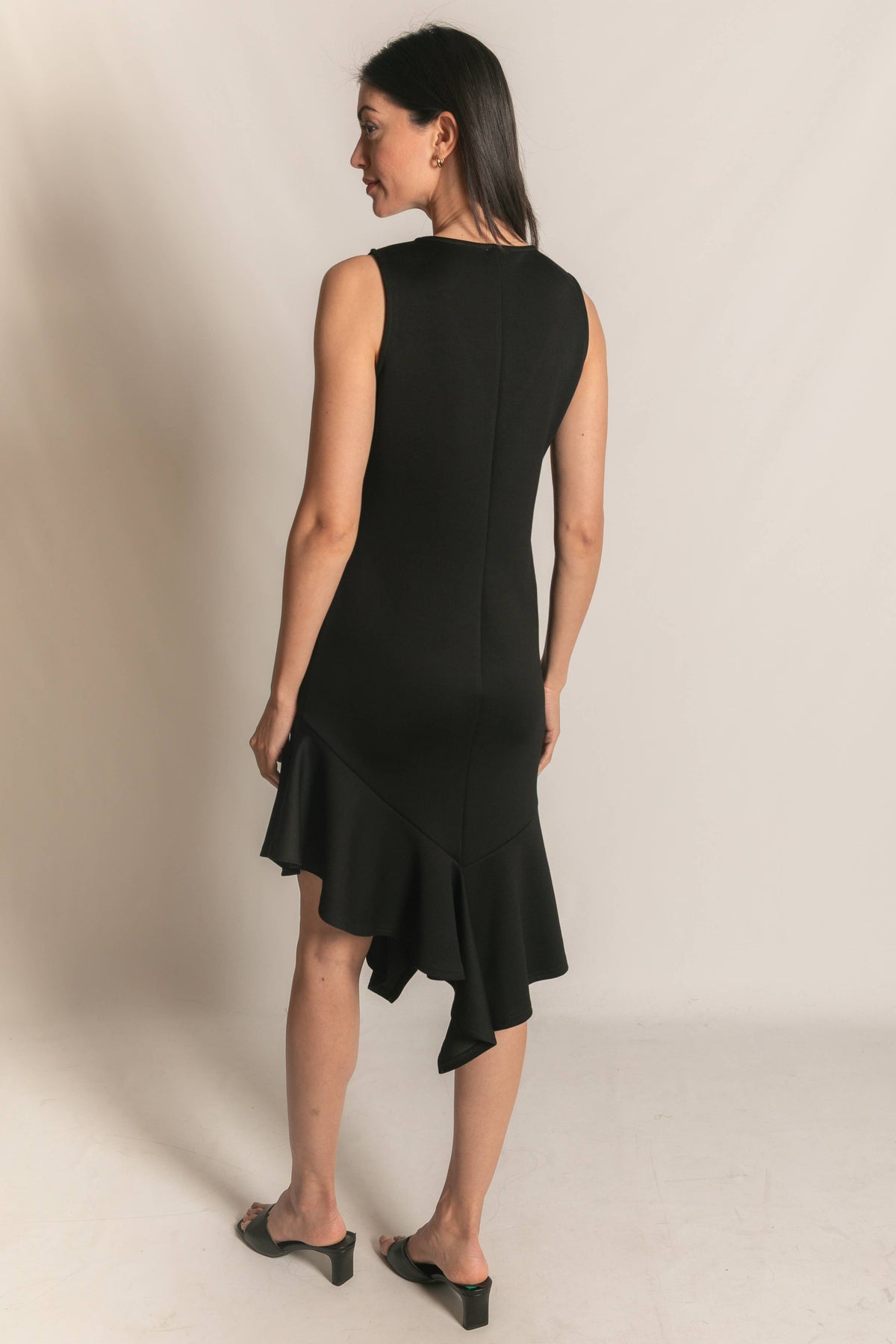 P. CILL Butter Modal Ruffle Bottom Sleeveless Midi Dress: Black / M