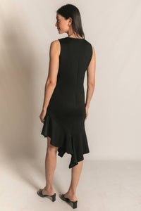 P. CILL Butter Modal Ruffle Bottom Sleeveless Midi Dress: Black / L