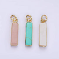 14K Gold Filled Rose Quartz, Turquoise, Shell Pearl Rectangular Tube Bezel Charm | D564: Rose Quartz