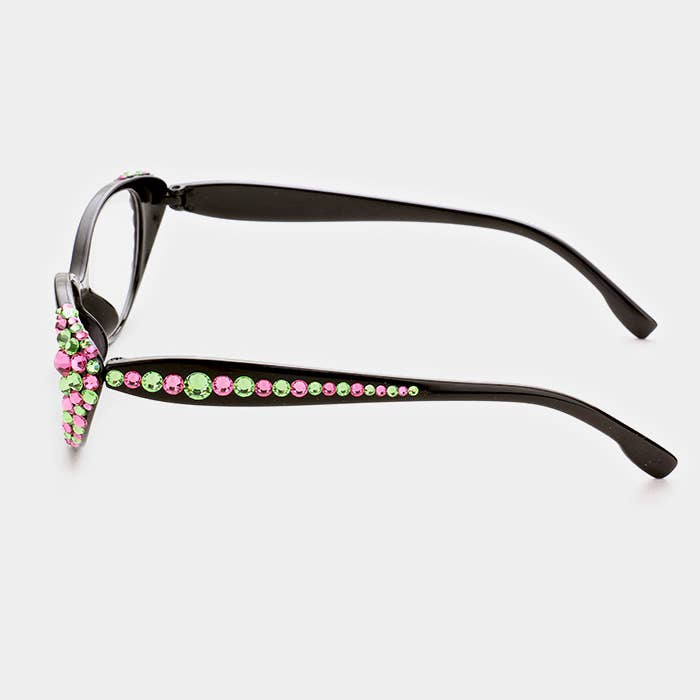 Pink & Green Side Crystal Reading Glasses: +1.00
