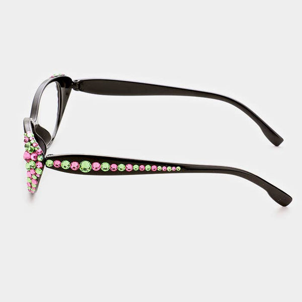 Pink & Green Side Crystal Reading Glasses: +1.00