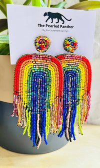 Rainbow Beaded Statement Earrings Pride Colorful Nature