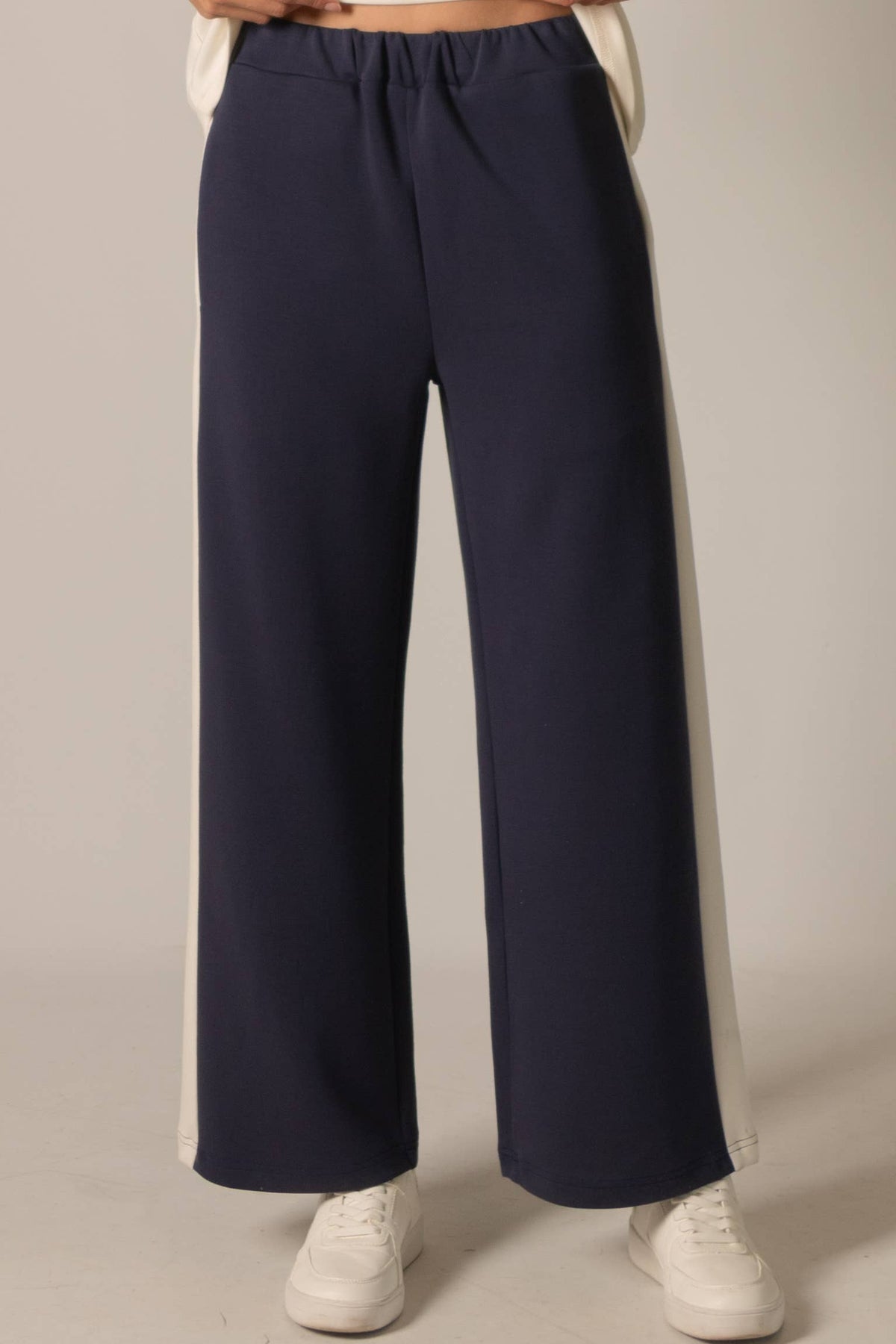 P. CILL Butter Modal Side Stripe Wide Leg Pants: Black / Small