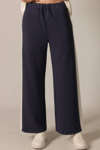 P. CILL Butter Modal Side Stripe Wide Leg Pants: Black / Small