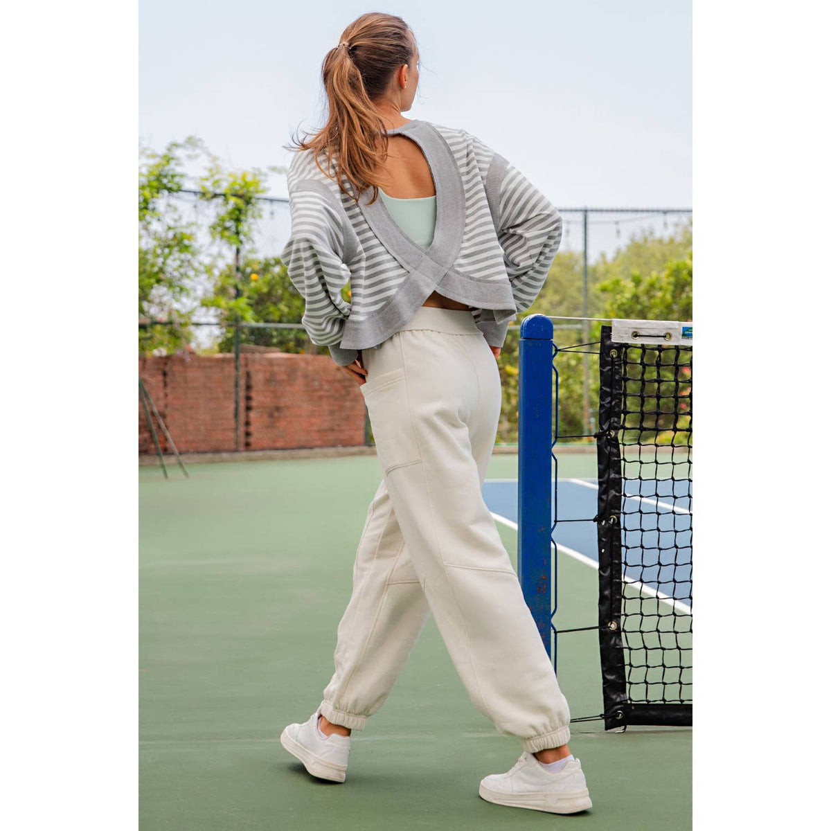 FLEECED TERRY FLOW JOGGER PANTS: Peach Pink / S-M-L(2-2-2)